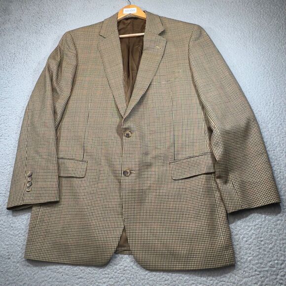 Brooks Brothers Sport Coat Men 44 Long Beige Madison 1818 Houndstooth Blazer - Picture 1 of 16